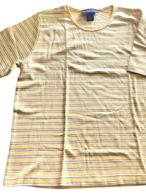 Charter Club Yellow and White Striped Crewneck Top
